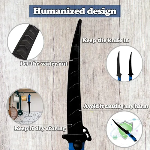 Miniatura 7 de Cuchillo de filete de pescado, juego de cuchillos profesionales de filete de pesca de 7 pulgadas, hoja de acero inoxidable con revestimiento Azul