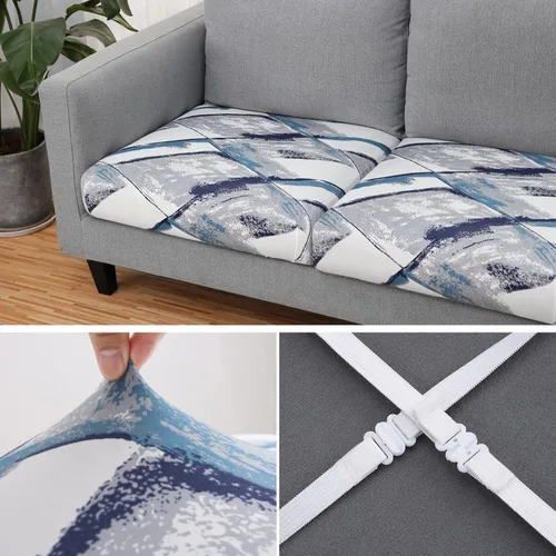 Miniatura 3 de Fuloon Fundas de Cojines para Sofá, Fundas de Cojines de Asiento Elásticas Estampadas, Fundas Protectoras Lavables para Muebles, para Sillón, Azul