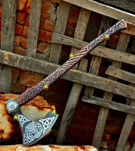 Miniatura 3 de Hacha Berserker a dos manos, hachas de batalla nórdicas de acero forjado a mano, hachas vikingas de estilo escandinavo, táctica barbuda vikinga