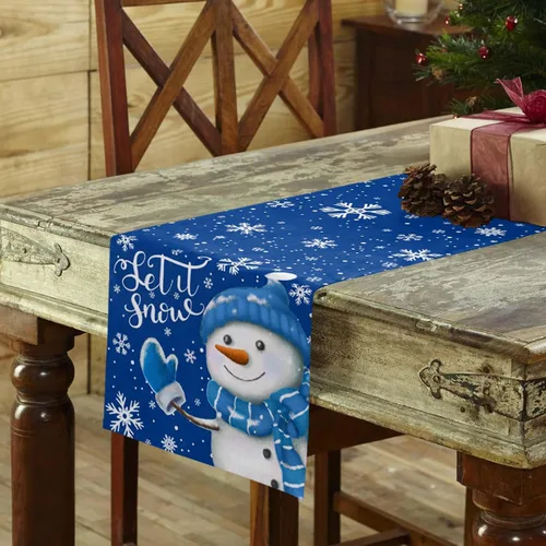 Miniatura 29 de Camino de mesa de muñeco de nieve de Navidad negro – Lino de algodón de 36 pulgadas de largo, bufandas de vestido de Navidad con copo de nieve