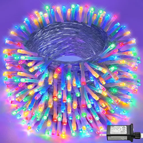 Miniatura 46 de Tira de 200 luces LED de 66 pies para exteriores, luces de Navidad conectables para interiores, cable transparente, impermeable, 8 modos de luces