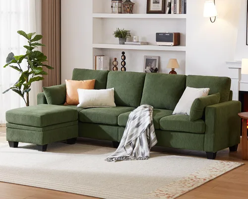 Miniatura 18 de CHIC HOUSE Modular Sectional Sofa with Storage Ottomans, Corduroy Cloud Couch for Small Spaces & Apartments, Reconfigurable L/U Shaped Convertible