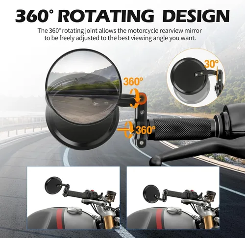 Miniatura 5 de Espejos retrovisores negros 7/8 22mm universales redondos CNC para motocicleta, para bicicleta de calle, bicicleta deportiva, Cafe Racer