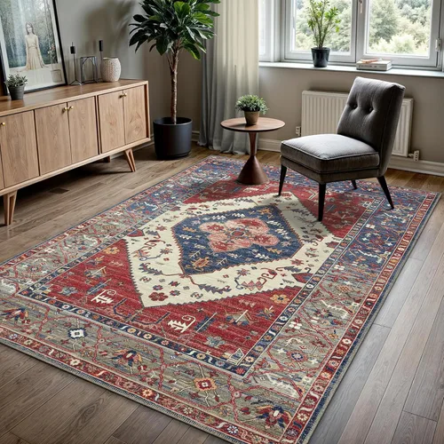 Miniatura 59 de GLN Rugs Bohemian Collection - Alfombra de felpilla lavable a máquina, bohemio vintage, antideslizante, alfombra de felpilla de pelo bajo, alfombra