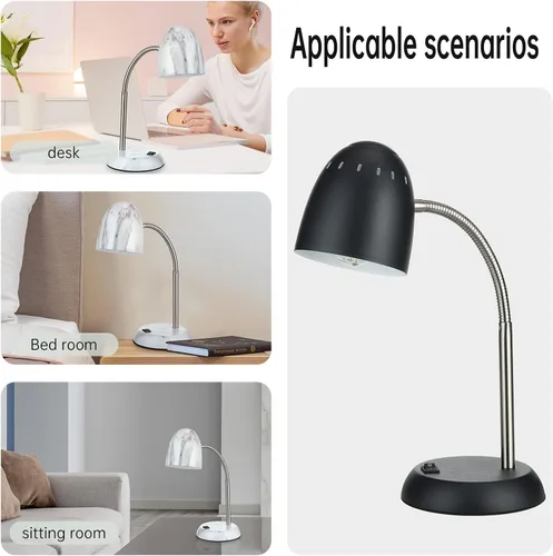 Miniatura 5 de Lámpara de mesa de diseños simples para cuidar los ojos, lámpara de escritorio básica de metal LED E26 con cuello de ganso flexible, lámpara