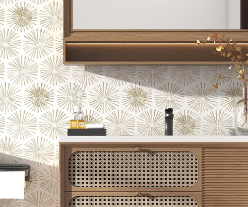 Miniatura 4 de Papel tapiz moderno autoadhesivo bohemio para despegar y pegar, papel de contacto geométrico blanco y beige, papel de pared extraíble de 17.3 x 78.8