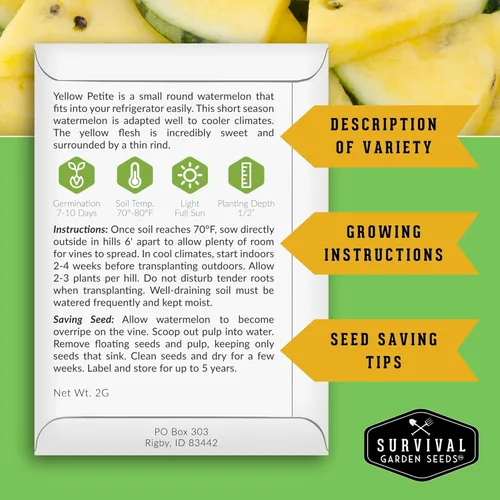 Miniatura 2 de Survival Garden Seeds - Semilla de sandía amarilla pequeña para plantar - 3 paquetes con instrucciones para plantar y cultivar pequeñas sandías