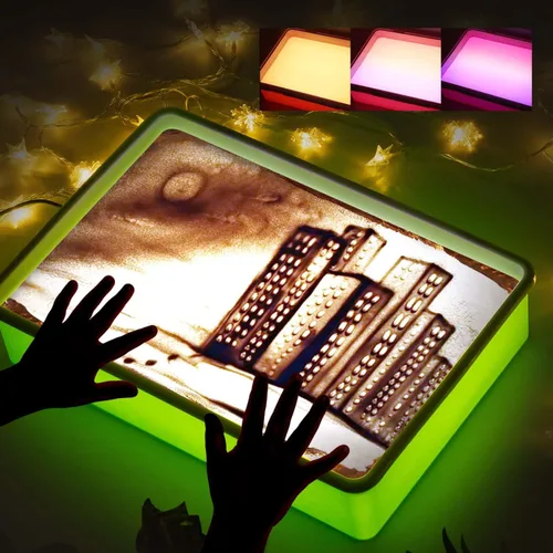 Miniatura 9 de Odoorgames Caja de luz de pintura de arena, mesa de luz sensorial para niños, 3 temperaturas de color y 10 niveles de brillo ajustable, 16 pulgadas