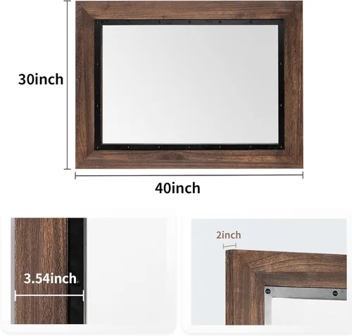 Miniatura 2 de YOSHOOT Espejo de pared con marco de madera rústica, 40 x 30 pulgadas, espejo de tocador de baño de madera natural y hierro para decoración