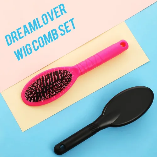 Miniatura 6 de Boao 2 cepillos de peluca de lazo negro y rojo rosa, material de nailon, herramienta desenredante segura para extensiones de cabello, peinar