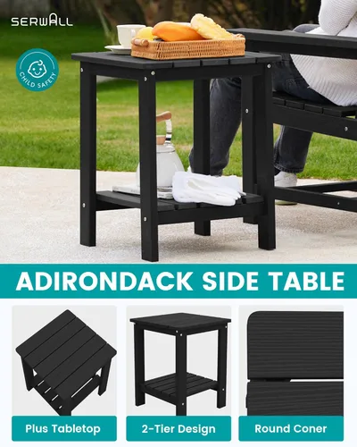 Miniatura 5 de SERWALL - Juego de muebles de patio bistró de 3 piezas, juego de sillas Adirondack para todo clima con mesa auxiliar, juego de muebles de patio al