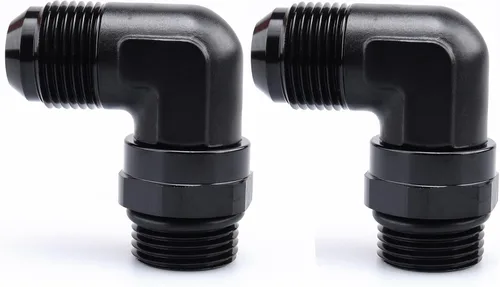 Miniatura 22 de AC PERFORMANCE Adaptador de ajuste de rosca de tubo de aluminio de 90 grados -8 AN macho a -8 AN ORB con junta tórica O Ring Port giratorio, negro