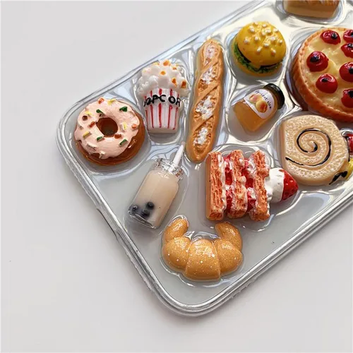 Miniatura 3 de Funda 3D para Apple iPhone 15 16 17 Pro Max 14 13 12 11 X Xr, realista, pizza, pan, donas transparentes para los amantes de la comida (iPhone 17 Pro)