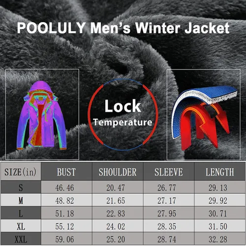 Miniatura 4 de Pooluly - Chaqueta impermeable de invierno, esquí, snowboard, para hombre, con capucha, rompevientos.