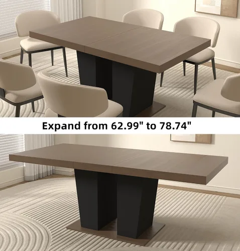 Miniatura 3 de Henf Juego de mesa de comedor extensible de 78 pulgadas para 6 mesas rectangulares de madera de 7 piezas con 6 sillas tapizadas de terciopelo, mesa