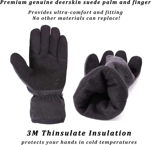 Miniatura 4 de SKYDEER Winter Gloves with Soft Deerskin Suede Leather & Thermal Polar Fleece & Warm 3M Thinsulate Insulation (SD8661T)