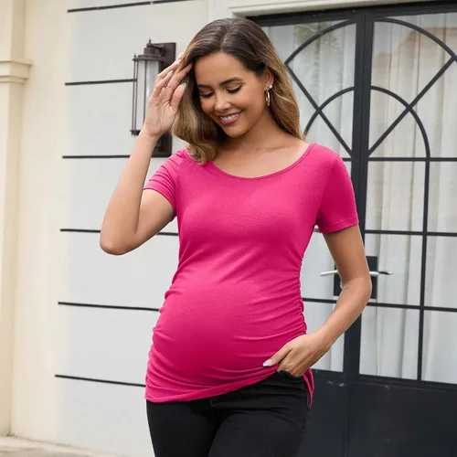 Miniatura 229 de GINKANA Blusas de maternidad de manga corta, diseño floral, fruncido, casual, para mamá, para embarazo