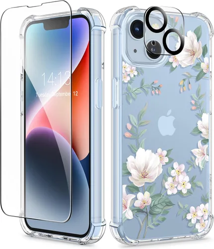 Miniatura 58 de GVIEWIN - Funda floral para iPhone 14 de 6.1 pulgadas, protector de pantalla + protector de lente de cámara, no se amarillenta, a prueba de golpes