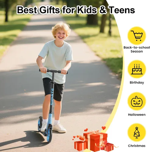 Miniatura 5 de SIMATE Patinete de impulso para niños, adolescentes y adultos, 4 alturas ajustables, ruedas grandes todo terreno de 8 pulgadas, plegable y ligero