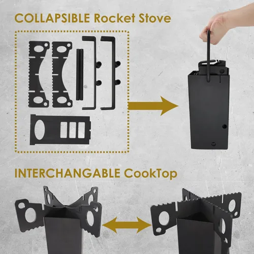 Miniatura 3 de Estufa plegable tipo cohete de StarBlue con bolsa de transporte incluida - Una estufa portátil de leña para acampar con cámara de combustible