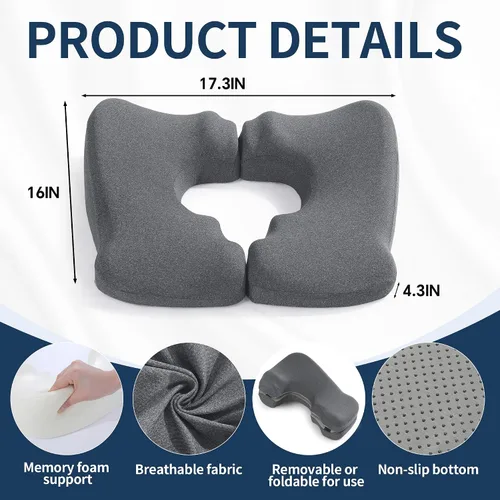 Miniatura 2 de BALAPET Cojines de espuma viscoelástica para el trasero, almohada ergonómica para aliviar la presión de las úlceras por decúbito para dormir y Gris