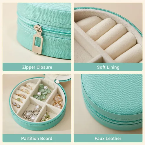 Miniatura 5 de CASEGRACE Joyero de viaje, pequeño joyero para mujer, mini organizador de joyas portátil con cremallera para anillos, aretes, collares, pulseras