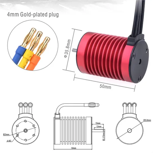 Miniatura 3 de KingVal Reemplazo F540 3000KV Eje de motor sin escobillas impermeable 0.125 in con 45A sin escobillas ESC Combo Compatible con 1/10 RC Car