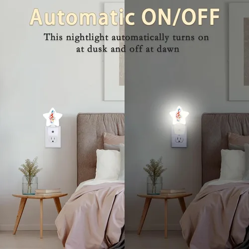 Miniatura 4 de Luces nocturnas con notas de arco iris, lámpara de pared enchufable, sensor inteligente del atardecer al amanecer para decoración del hogar