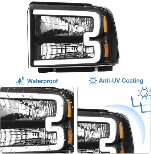 Miniatura 4 de Conjunto de faros halógenos con luz diurna LED Compatible con Ford F250 F350 F450 F550 Super Duty 2005-2007/Ford Excursion 05