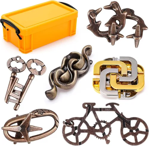 6 piezas de rompecabezas de metal, rompecabezas lógicos de metal para niños y adultos, juguete de cerradura, rompecabezas de regalo para adultos,