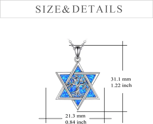 Miniatura 5 de YFN Collar de estrella de David de plata de ley, concha de abulón, árbol de la vida, joyería judía, regalos para mujeres y hombres