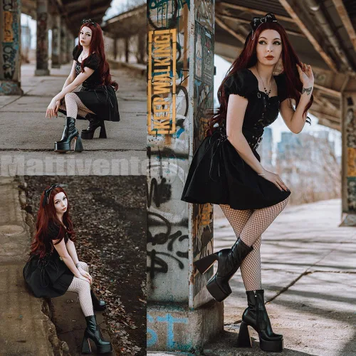 Miniatura 6 de Mattiventon Platform Boots for Women Chunky High Heel Ankle Boots Mid Calf Combat Boots