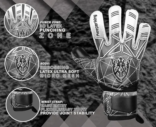 Miniatura 5 de Keeperking - Guantes de portero de fútbol para niños, jóvenes y adultos, palmas de agarre fuerte de látex con espinas removibles para la protección