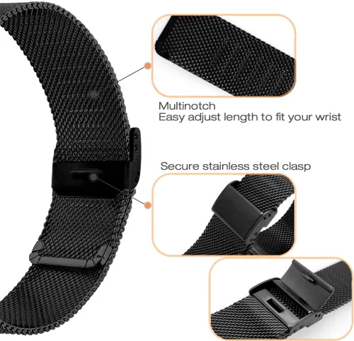 Miniatura 6 de Abanen Correas de reloj para Garmin Vivoactive 4S / Vivomove 3S / Venu 2S / Venu 3S, 0.709 in de liberación rápida de acero inoxidable de malla Negro