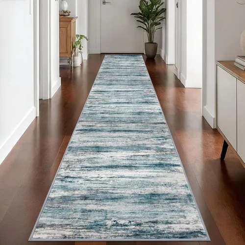 Miniatura 167 de KOZYFLY – Alfombra de pasillo moderna y lavable de diseño abstracto verde, 2 x 5 pies, antideslizante, suave y de pelo corto, ideal para cocina