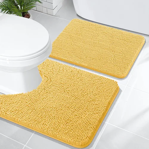 Miniatura 15 de OLANLY Juego de alfombras de baño de 2 piezas, alfombras de baño de chenilla suave y absorbente y alfombra de contorno en forma de U para inodoro