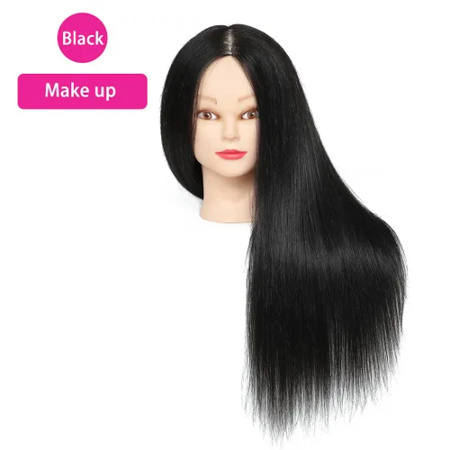 Miniatura 6 de NAYOO Cabeza de maniquí con cabello y soporte, maniquíes de cabello 60% real para practicar, cabezas de maniquí de cosmetología para práctica