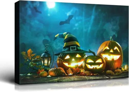 Miniatura 33 de Denozer - Pintura artística de pared de Halloween, impresión artística sobre lienzo para dormitorio, sala de estar, decoración de pared del hogar
