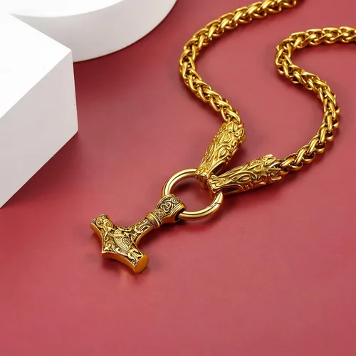 Miniatura 9 de FaithHeart Collar punk nórdico vikingo para hombre, collar grueso, acero inoxidable, Mjolnirnudo celta, cabeza de lobo, colgante de amuleto, joyería
