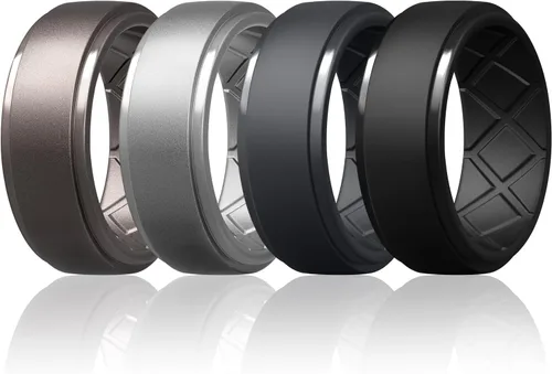 Miniatura 7 de Egnaro - Anillos de silicona para hombre, 25/64 pulgadas (10 mm) de ancho y 3/32 pulgadas (2.5 mm) de grosor, alianzas de boda de goma, paquete