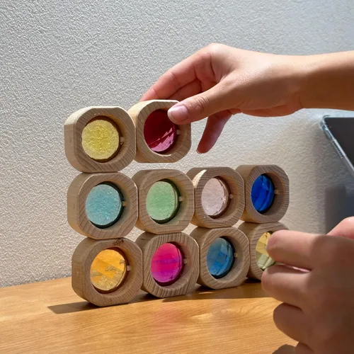 20 piezas de bloques de gemas de madera, juguetes de apilar, bloques de ventanas acrílicos coloridos, cubos de construcción de cristal acrílico de