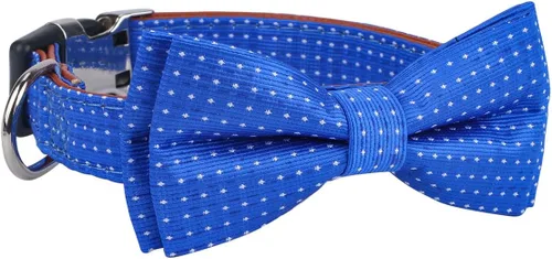 Miniatura 3 de Collar de perro con pajarita para regalo de niña o niño, pajarita suave y duradera, punto azul, talla S