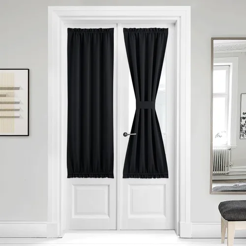 Miniatura 362 de NICETOWN Cortinas opacas unicolor con aislamiento térmico para puerta francesa, granja, oscurecimiento de habitación, puertas y ventanas de Marrón