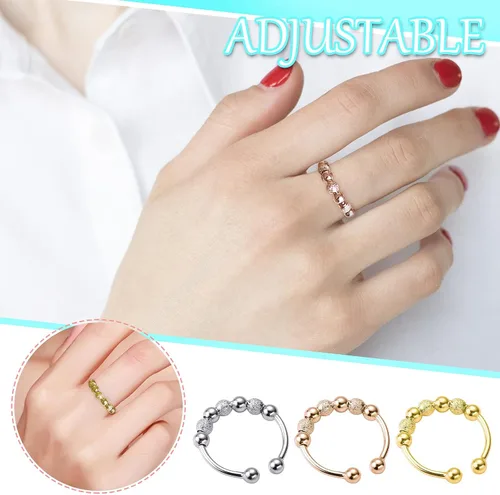 Miniatura 2 de Anillos de boda estéticos para mujeres, adolescentes, niñas, 3 piezas y cuentas en espiral, giro de una sola vuelta, anti estrés, anillos apilables