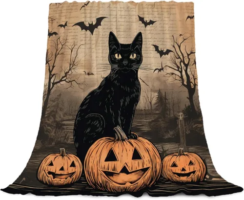 Miniatura 9 de YeeJu Manta de Halloween de calabaza espeluznante vintage para bebé y mascota, acogedora, suave y mullida, manta de forro polar de felpa para sofá