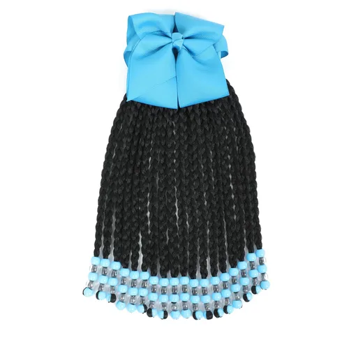 Miniatura 18 de Kid's Summer Paquete de 2 extensiones de cola de caballo para niños con cuentas, trenzas de caja, extensiones de cabello sintético para bebés, Rosa