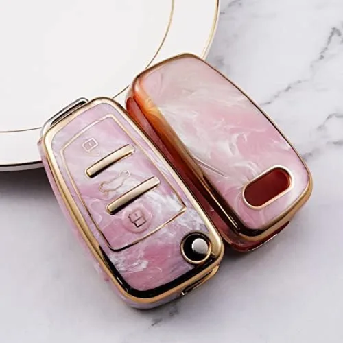 Funda de TPU para llave de coche, compatible con Audi A1 A3 A4 A5 A6 A7 C5 C6 C7 R8 8L 8P B6 B7 B8 RS3 RS6 Q2 Q3 Q5 Q7 Q8 TT RS 8V S3 S6 S7 S8 A-pink