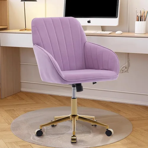 Miniatura 3 de Silla de oficina en casa, silla giratoria de terciopelo para escritorio, sillón tapizado moderno con base dorada para niñas y mujeres, asiento