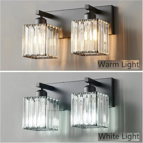 Miniatura 2 de Moderna lámpara de pared de tocador de baño de cristal negro de 2 luces Negro recto.