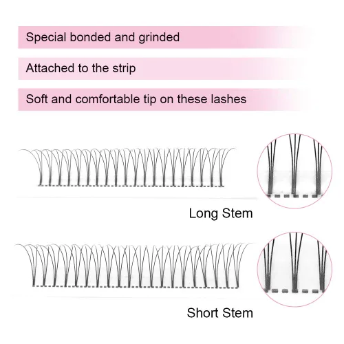 Miniatura 3 de Extensiones de pestañas postizas de volumen prefabricadas 3D-C-0.07-10 con tallo corto, extensiones de pestañas postizas en abanico prefabricadas 9